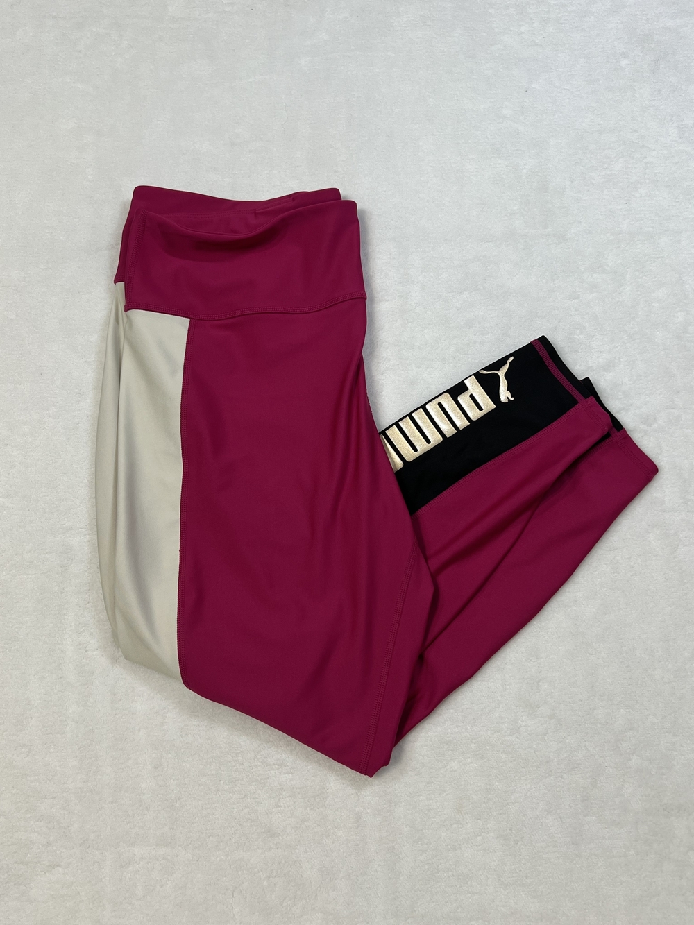 Puma Womens XL Pink Colorblock Training Leggings Gold Logo Activewear Tights